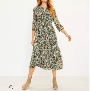 LOFT Floral Long Sleeve Dress - Blue and Yellow